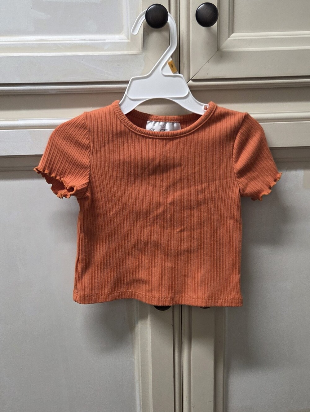 Rare Editions Ribbed Scalloped Short Sleeve Top in Orange Size 2T